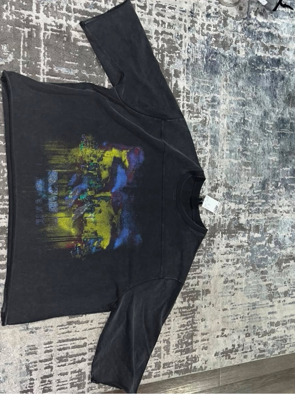 Men's Black Graphic Short-Sleeve Tee with Multicolor Print
